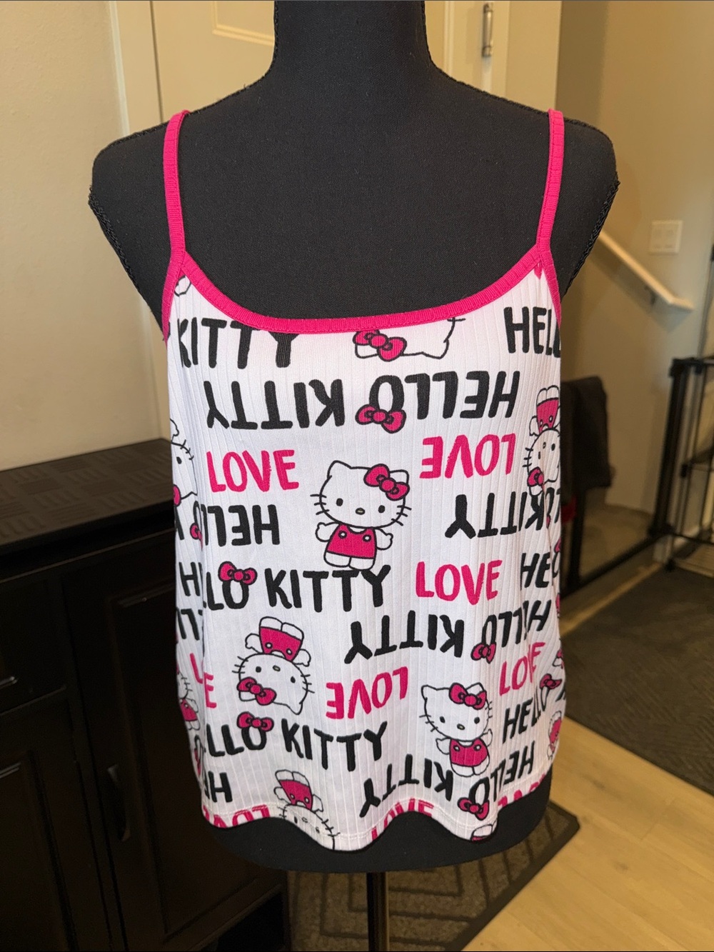 Hello Kitty White Sleep Cami with Pink Trim and Character Print